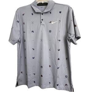 Nike Mens Dri-FIT Tour Icon All Over Print Golf Polo Grey Size Large FQ0426-003